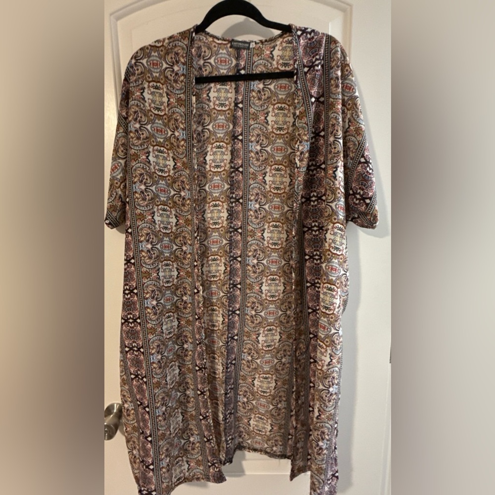 Earthbound Printed Kimono Cardigan Womens Small Open Front Boho Artsy